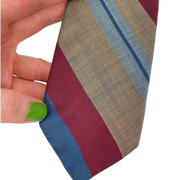 Vintage 70s LANVIN Paris Silk Scarf ACWA Union Label Mens Striped Blue Red Gold - Picture 5 of 10